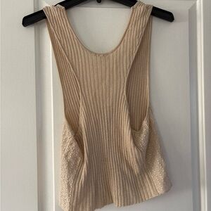 Free People Beige Ribbed Tank Top